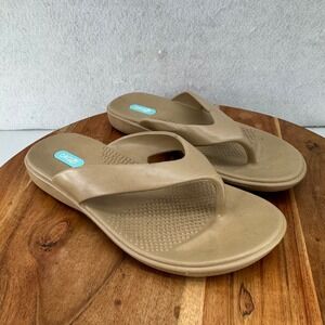 Oka‎ B Women's Tan Thong Sandals Comfort Cushioned Slip On Flip Flops
